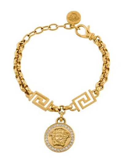 Pre-owned Versace Crystal Medusa Charm Bracelet, 8.5" In Multi