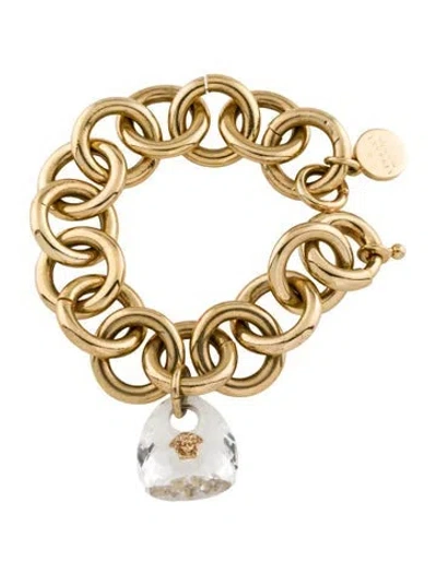 Pre-owned Versace Crystal Medusa Charm Link Bracelet, 6" In Multicolor