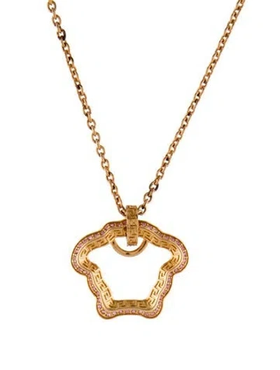 Pre-owned Versace Crystal Medusa Curve Pendant Necklace, 22.25" In Pink
