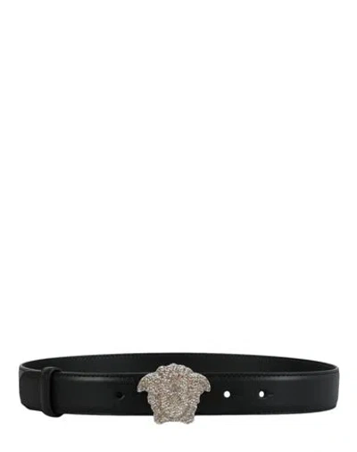 Versace Crystal Medusa Leather Belt Woman Belt Black Size 32 Calfskin