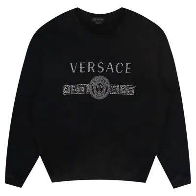 Pre-owned Versace Crystal Medusa Logo Cotton Sweatshirt In Black