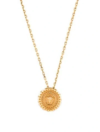 Pre-owned Versace Crystal Medusa Pendant Necklace, 21.5" In Multi