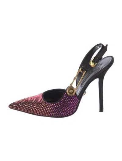 Pre-owned Versace Crystal Patterned Slingback Pumps In Pink