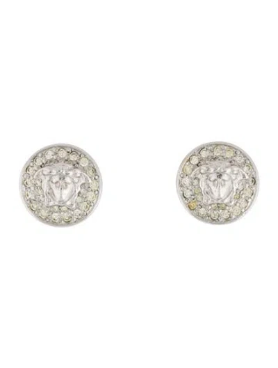 Pre-owned Versace Crystal Pave Medusa Clip-on Earrings In Multi