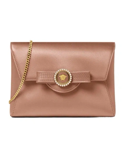 Versace Crystal Ribbon Clutch In Brown