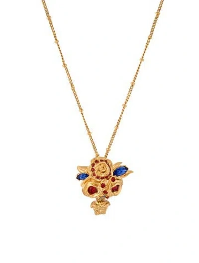 Pre-owned Versace Crystal Rose Medusa Pendant Necklace, 20.25" In Blue/red