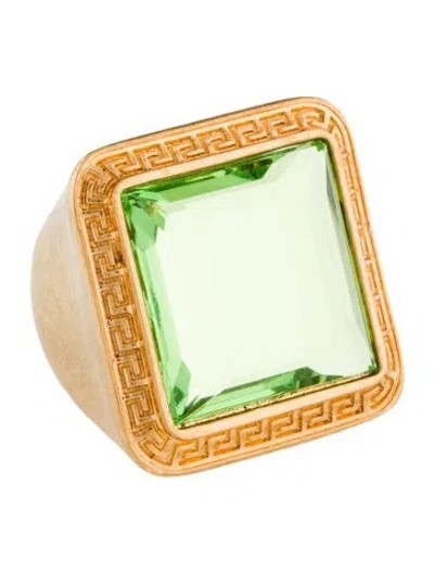 Pre-owned Versace Crystal Signet Ring In Green