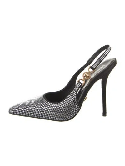 Pre-owned Versace Crystal Slingback Pumps In Black