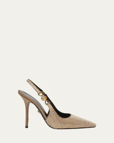 Versace Crystal Stiletto Slingback Pumps In Brown