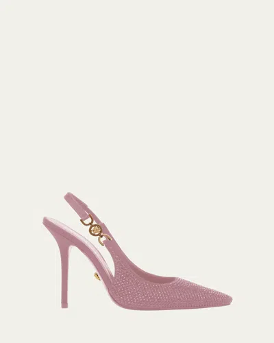Versace Crystal Stiletto Slingback Pumps In Pale Pink  Gold