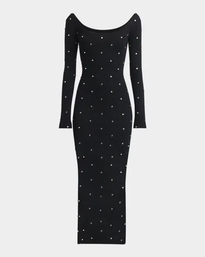 VERSACE CRYSTAL STUDS LONG-SLEEVE KNIT MIDI DRESS
