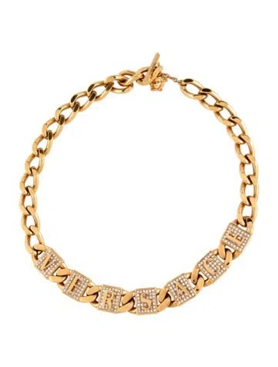 Pre-owned Versace Crystal Tiles Choker Necklace W/ Tags, 18.5" In Clear