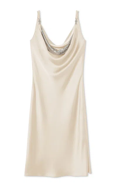 Versace Crystal-trimmed Satin Midi Slip Dress In Beige