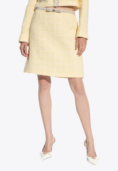 Versace Crystal Tweed A-line Mini Skirt In Yellow