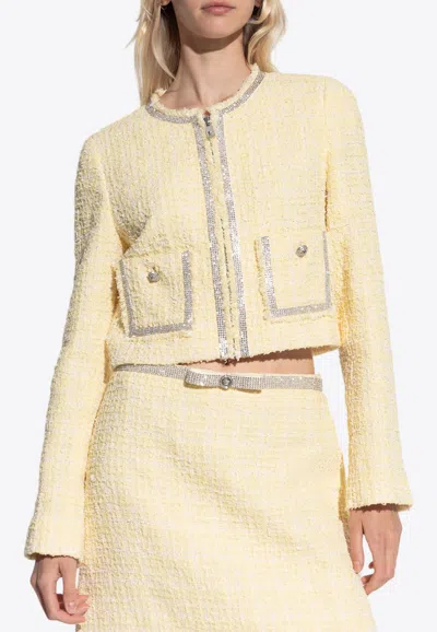 Versace Crystal Tweed Cardigan Jacket In Yellow