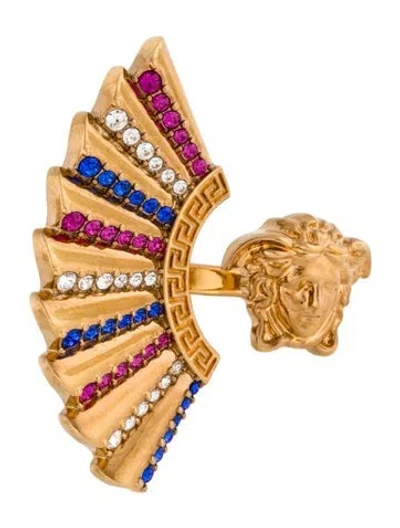 Pre-owned Versace Crystal Ventagli Fan Cocktail Ring W/ Tags