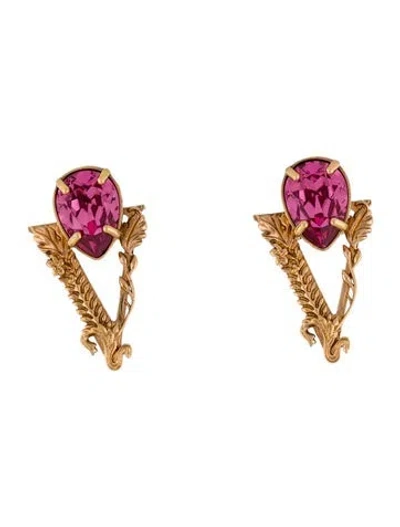 Pre-owned Versace Crystal Virtus Earclip Earrings In Pink