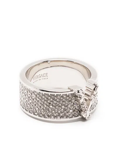 Versace Virtus Crystal-embellished Ring In Silver