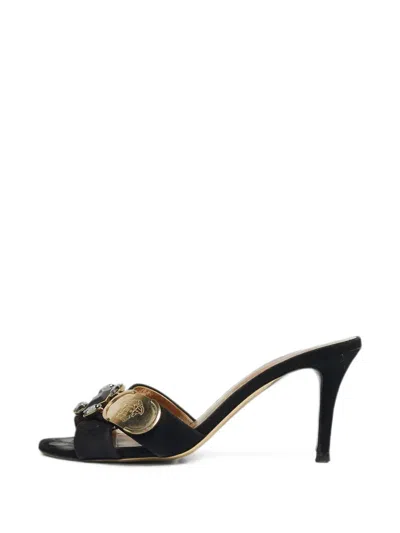 Pre-owned Versace Crystal-embellished Medusa Sandals In Black