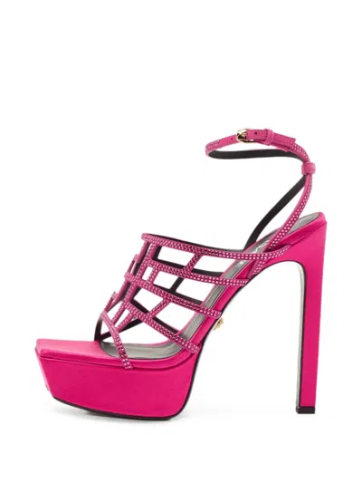 Pre-owned Versace Crystal-embellished Platform Sandals In Pink