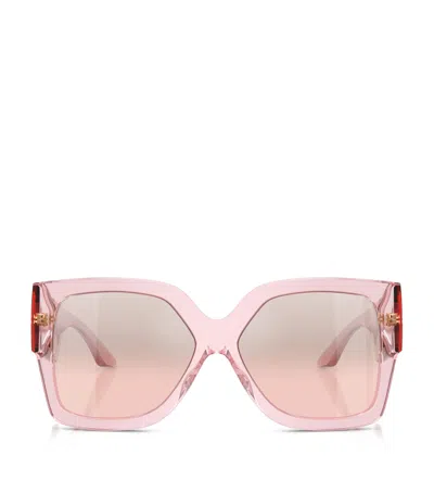 Versace Crystal-embellished Rectangle Sunglasses In Pink