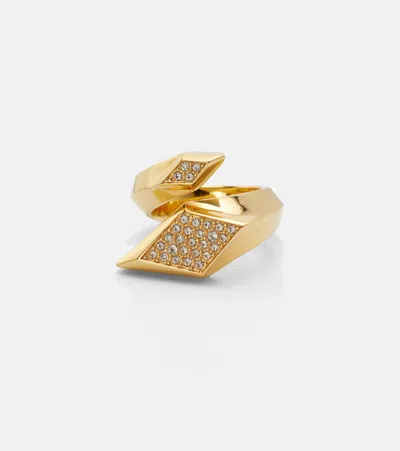Versace Crystal-embellished Ring In Gold