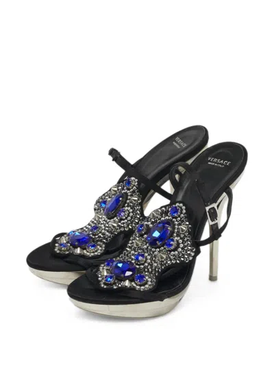 Pre-owned Versace Crystal-embellished Slingback Sandals In Black