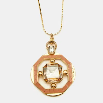 Pre-owned Versace Crystals Enamel Gold Tone Necklace