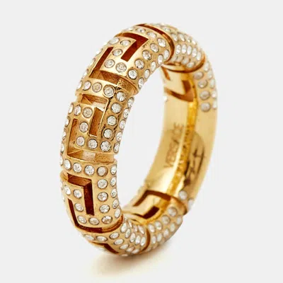 Pre-owned Versace Crystals Gold Tone Ring Size 51
