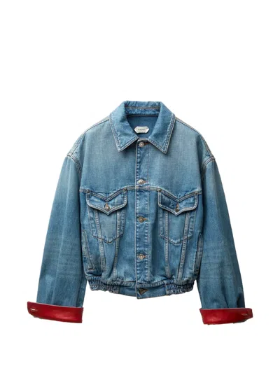 Versace Cuff Collared Jacket In Blue