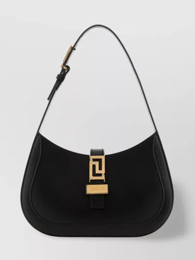 Versace Curved Greca Goddess Shoulder Bag In Smooth Leather