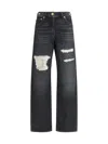 Versace Chainmail-insert Distressed Straight-leg Pants In Black