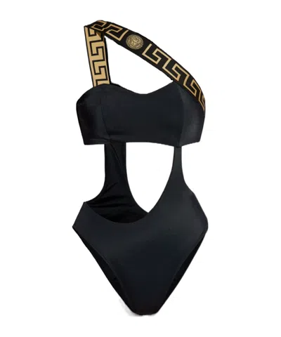 Versace Cutout One Shoulder One Piece Swimsuit In Black
