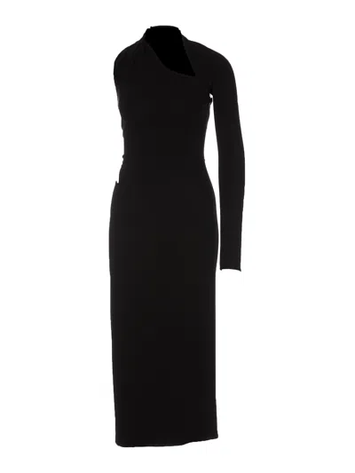 Versace Jersey One Sleeve Midi Dress In Black