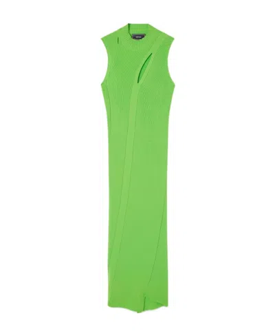 Versace Cut-out Ribbed-knit Midi Dress In Green