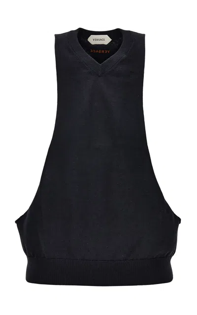 Versace Cutout Cotton-cashmere Tank Top In Blue