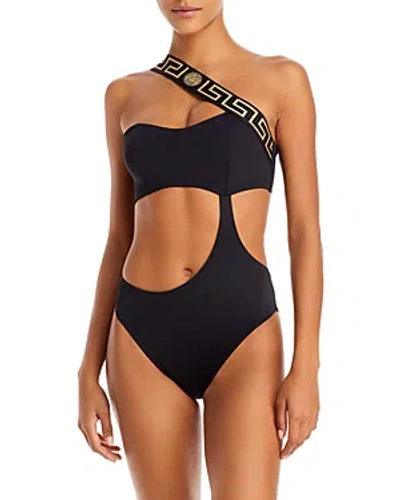 Versace One Piece Swimsuit With Greek Border In Black
