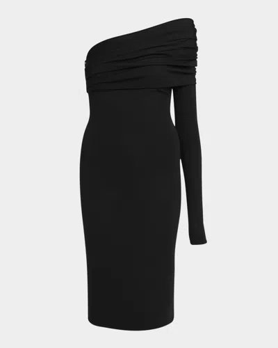 Versace Cutout One-shoulder Piquet Stretch Cocktail Dress In Black