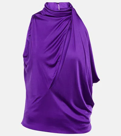 Versace Purple Halterneck Top With Diagonal Cut-out In Viscose Woman