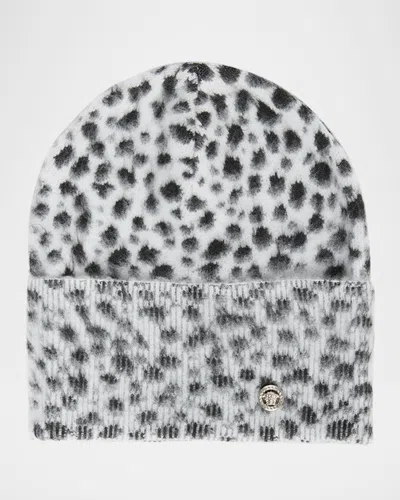 Versace Dalmatian Jacquard Mohair-wool Beanie In 1b000 Black