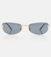 Versace Damier Plaque Rectangular Sunglasses In Gold/black