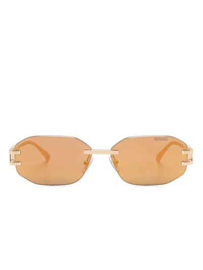 Versace Damier-plaque Sunglasses In Gold