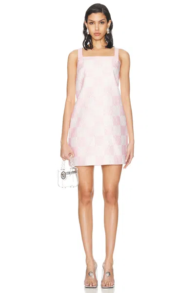 Versace Silk Blend Duchesse Mini Dress In Pastel Pink & White