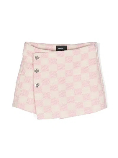 Versace Kids' Damier Tweed Shorts In Pink
