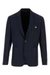 Versace Wool Blazer With Buttoned Cuffs And Pockets In Inkblue