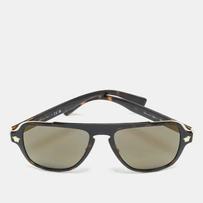 Pre-owned Versace Dark Brown Mirrored Mod. 2199 Medusa Frame Square Sunglasses