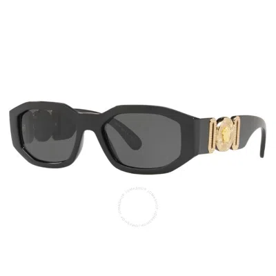 Versace Dark Gray Irregular Unisex Sunglasses Ve4361f Gb1/87 55 In Black