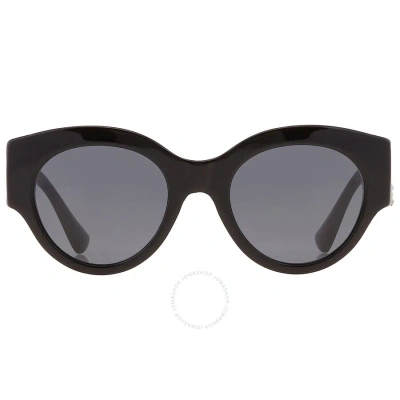 Versace Dark Gray Round Ladies Sunglasses Ve4438b Gb1/87 52 In Black / Dark / Gold / Gray / Grey