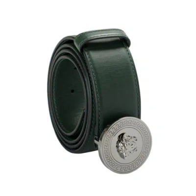 Pre-owned Versace Dark Green 100% Leather Metal Buckle Decorated Medusa Belt Us 38 It 95