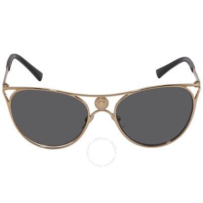 Versace Dark Grey Cat Eye Ladies Sunglasses Ve2237 100287 57 In Dark / Gold / Grey